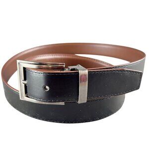 Brand Q Collection Mens 44 Belt Brown Black Reversible Dress Silver Buckle